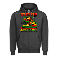 Charcoal Heather Steppin' into Juneteenth Zipper Hoodie - FaDigitalArtStudio