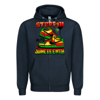 Navy Steppin' into Juneteenth Zipper Hoodie - FaDigitalArtStudio