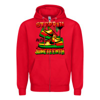 Red Steppin' into Juneteenth Zipper Hoodie - FaDigitalArtStudio