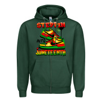 Sports Green Steppin' into Juneteenth Zipper Hoodie - FaDigitalArtStudio