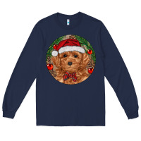 Navy Christmas Toy Poodle Long Sleeve Tee - RanaPortraitStore