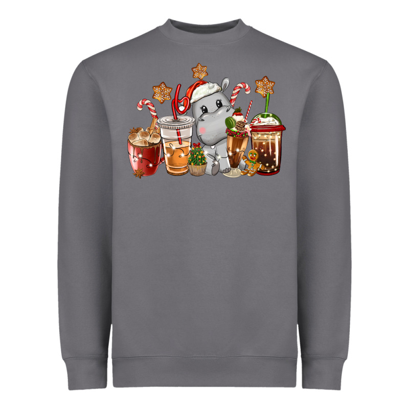 Hippopotamus Coffee Cups Christmas Heavyweight Sweatshirt by CowGirlArtShop | Teevron