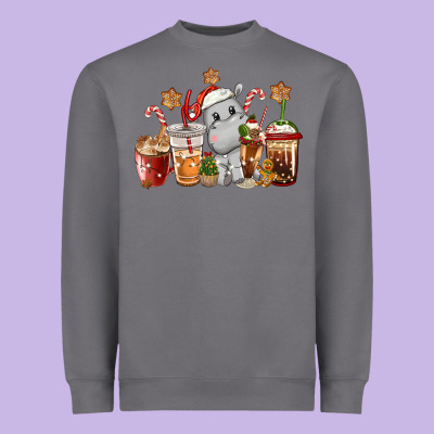Hippopotamus Coffee Cups Christmas Heavyweight Sweatshirt Designed By Cowgirlartshop
