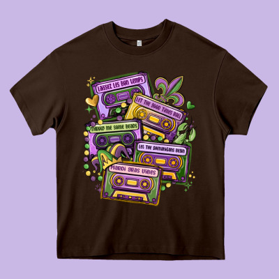 Mardi Gras Cassette Tapes Heavy Core Tee Designed By Maliassmallbusiness