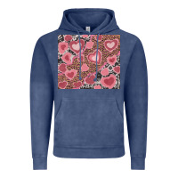 Vintage Denim valentine's day hearts with leopard and cowhide Vintage Hoodie - RanaPortraitStore