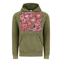 Vintage Olive valentine's day hearts with leopard and cowhide Vintage Hoodie - RanaPortraitStore