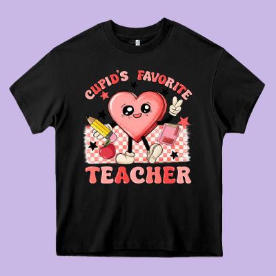 Cupid's Favorite Teacher Heavy Core Tee Designed By Maliassmallbusiness