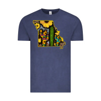 Vintage Denim Western Missouri Map Sunflower And Cactus Pattern Vintage Tee - Bettercallsaul