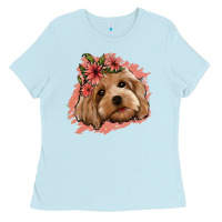 Baby Blue cockapoo floral pink glitter Ladies Tee - Jasminsmagicworld