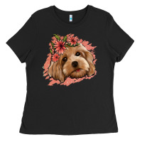 Black cockapoo floral pink glitter Ladies Tee - Jasminsmagicworld
