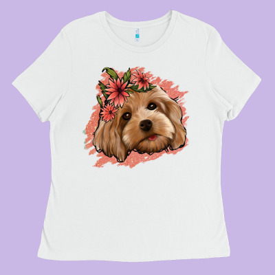 Cockapoo Floral Pink Glitter Ladies Tee Designed By Jasminsmagicworld