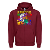 Burgundy Neurodiversity is beautiful Zipper Hoodie - FaDigitalArtStudio