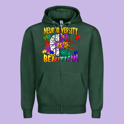 Neurodiversity Is Beautiful Zipper Hoodie Designed By Fadigitalartstudio