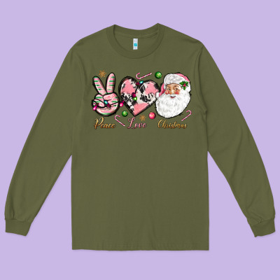 Peace Love Pink Christmas Long Sleeve Tee Designed By Nancycooperartshop