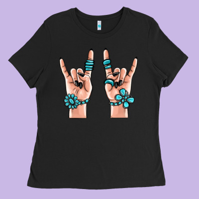 Gemstone Rock Hand Ladies Tee Designed By Maliassmallbusiness