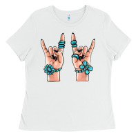White gemstone rock hand Ladies Tee - MaliasSmallBusiness