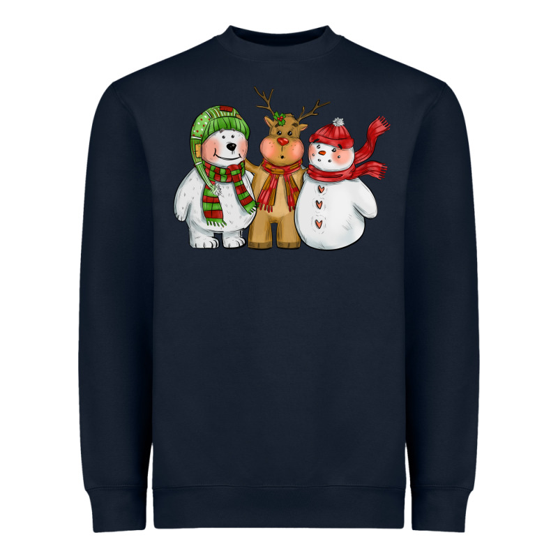 Christmas Polar Bear Reindeer And Snowman Heavyweight Sweatshirt by CowGirlArtShop | Teevron