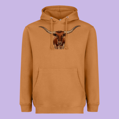 Texas Longhorn Illustration Heavyweight Hoodie Designed By Cowhidedigitalart