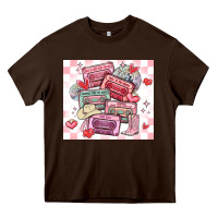 Chocolate Brown valentine's day cassette tapes Heavy Core Tee - MaliasSmallBusiness