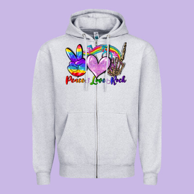 Peace Love Rock Zipper Hoodie Designed By Fadigitalartstudio