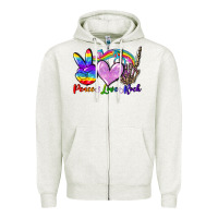 Oatmeal Heather Peace love rock Zipper Hoodie - FaDigitalArtStudio