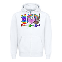 White Peace love rock Zipper Hoodie - FaDigitalArtStudio