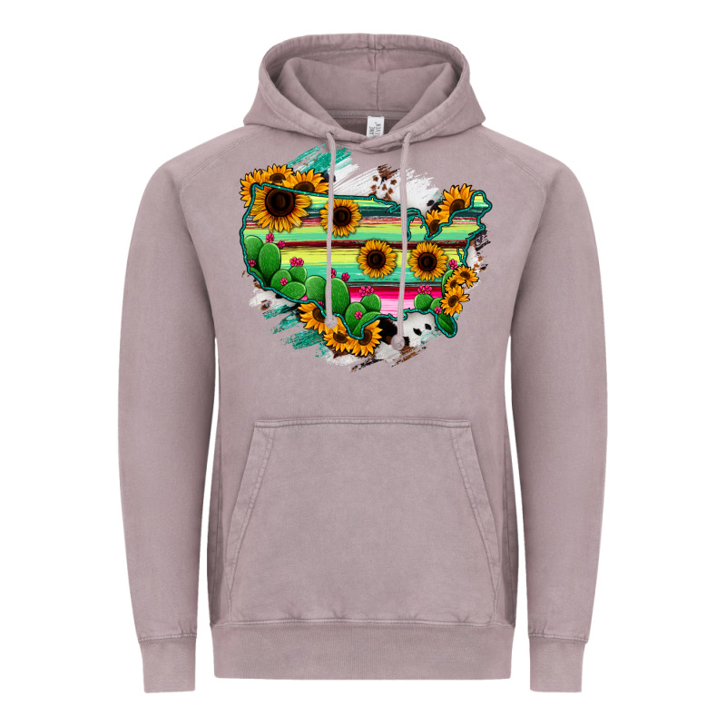 America Map Sunflower Cactus Serape Vintage Hoodie by RanaPortraitStore | Teevron