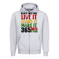 Heather Grey black history live it Zipper Hoodie - FaDigitalArtStudio