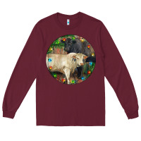 Burgundy Christmas Charolais Bull And Black Angus Bull Long Sleeve Tee - RanaPortraitStore