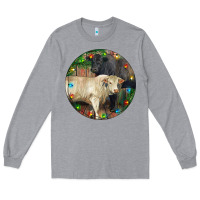 Heather Grey Christmas Charolais Bull And Black Angus Bull Long Sleeve Tee - RanaPortraitStore