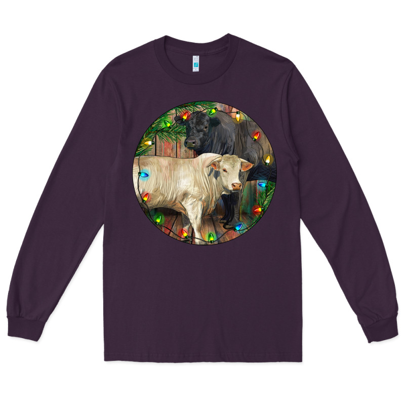 Christmas Charolais Bull And Black Angus Bull Long Sleeve Tee by RanaPortraitStore | Teevron