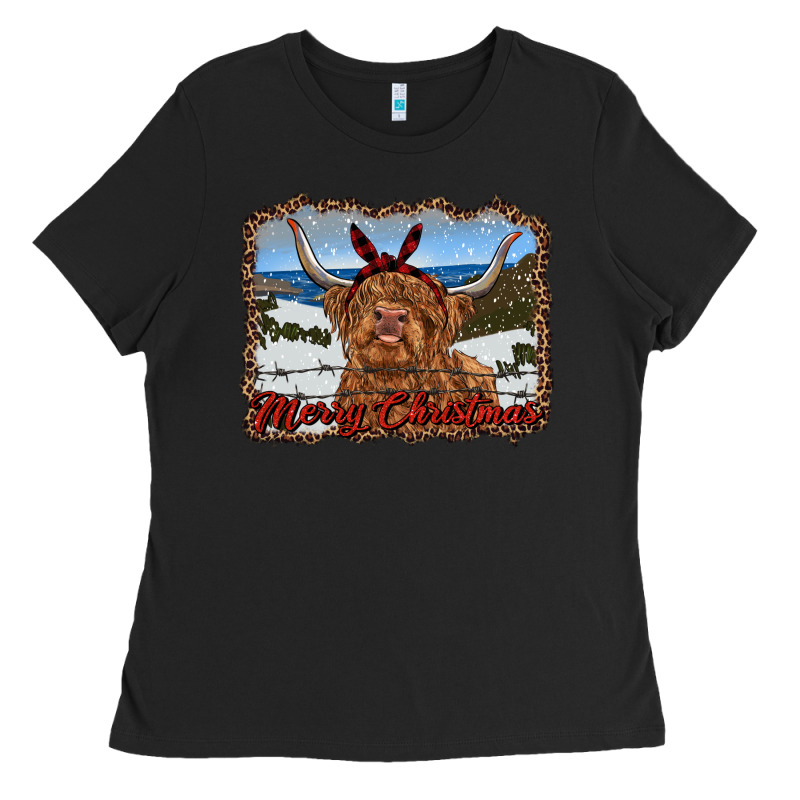 Merry Christmas Highland Cow With Farm Ladies Tee by RanaPortraitStore | Teevron