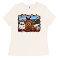 Bone merry christmas highland cow with farm Ladies Tee - RanaPortraitStore