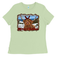 Matcha merry christmas highland cow with farm Ladies Tee - RanaPortraitStore
