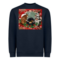 Navy christmas heifer cow  gnomies Heavyweight Sweatshirt - CowGirlArtShop