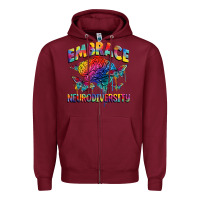 Burgundy Embrace neurodiversity Autism Zipper Hoodie - FaDigitalArtStudio