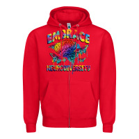 Red Embrace neurodiversity Autism Zipper Hoodie - FaDigitalArtStudio
