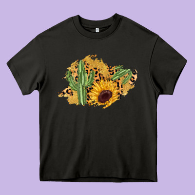 Cactus Leopard Sunflower Glitter  Patch Heavy Core Tee Designed By Adodesignshop