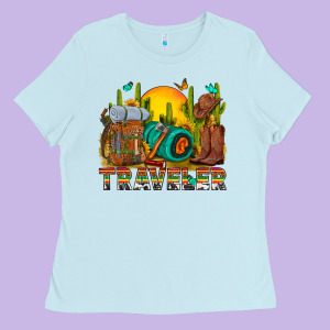 Western Traveler Cowboy Ladies Tee Designed By Nancycooperartshop