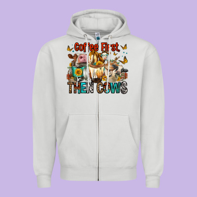 Coffee First Then Cows Zipper Hoodie Designed By Fadigitalartstudio