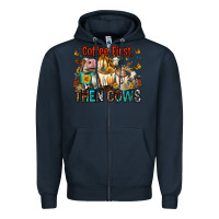 Navy Coffee First Then Cows Zipper Hoodie - FaDigitalArtStudio