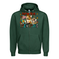 Sports Green Coffee First Then Cows Zipper Hoodie - FaDigitalArtStudio