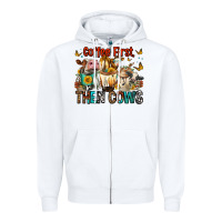 White Coffee First Then Cows Zipper Hoodie - FaDigitalArtStudio