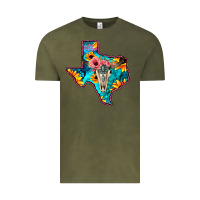 Vintage Olive Western Sunflower, Rose, Gemstsone, Turquoise Bull Skull Vintage Tee - Bettercallsaul