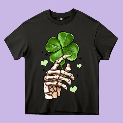Skeleton Hand With Shamrock St Patrick S Day Heavy Core Tee Designed By Maliassmallbusiness