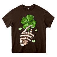 Chocolate Brown skeleton hand with shamrock st patrick s day Heavy Core Tee - MaliasSmallBusiness
