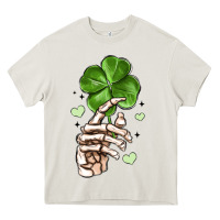 Cream skeleton hand with shamrock st patrick s day Heavy Core Tee - MaliasSmallBusiness