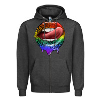 Charcoal Heather rainbow lips pride Zipper Hoodie - FaDigitalArtStudio