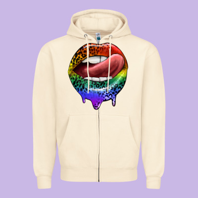 Rainbow Lips Pride Zipper Hoodie Designed By Fadigitalartstudio