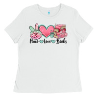 White peace love books Ladies Tee - MaliasSmallBusiness